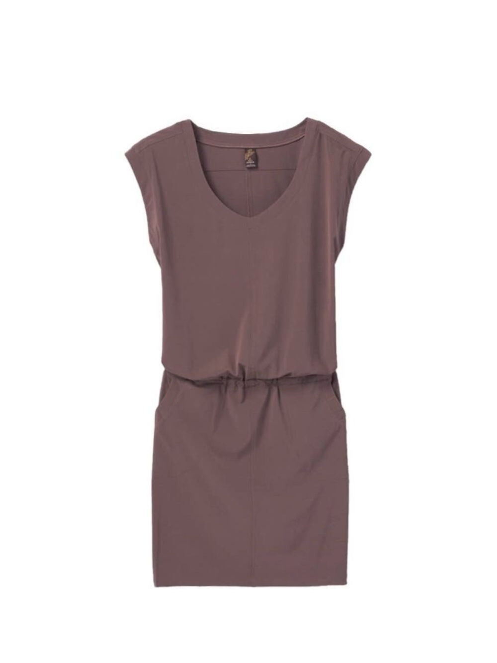 Prana Mauve Drawstring Waist Cap-Sleeve Dress